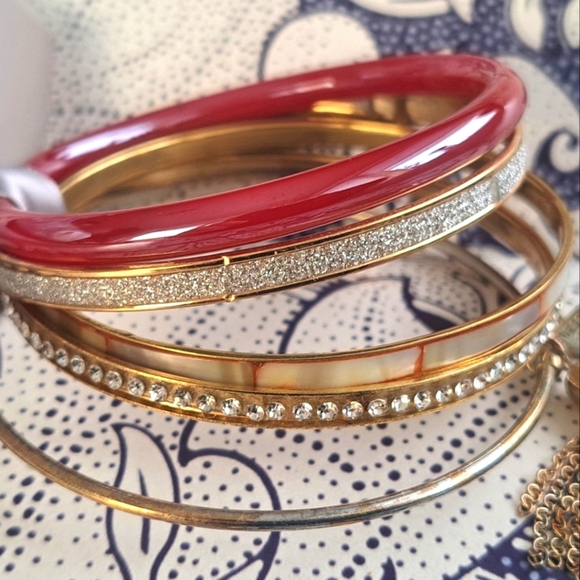 Set of 5 bracelets in gold and rich warms tones - Picture 3 of 6